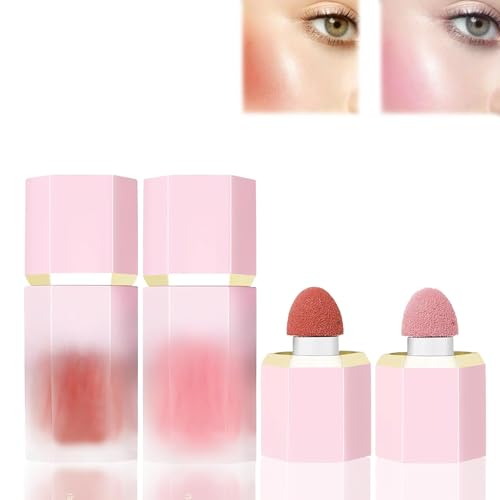Liquid Blush Duo for Cheeks - Two Tones Terracotta and Pink with Sponge Applicator for Natural Dewy Flush, Portable Octagonal Design, Easy Makeup, Buildable Lightweight Formula