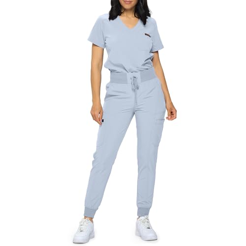 Image of Monarch Uniforms Slim Fit Stretchy Scrubs Women's Jogger Scrub Set Slim Jogger Scrubs with Tuck-In Top for Women