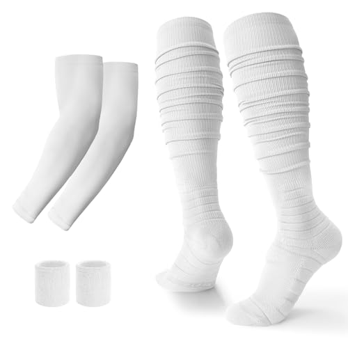 JASGOOD Scrunch Football Socks,Extra Long Padded Athletic Socks for Youth & Men, Scrunch Socks + Arm Sleeves + Wristbands