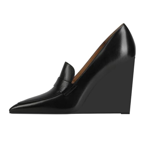 miss left Women's Wedge Heel Loafers Pumps Slip On Closed Pointy Toe High Heels Comfort Party Ballroom Dressy Shoes Size 4-16 US2