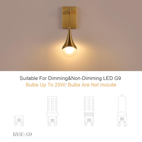 Dijiahua W-JDH087 Gold Sconces Set Of 2, Modern Brass Wall Sconces Lighting Fixtures With Glass Teardrop Shade,Indoor Decor Wall Mount Cord Lamp thumb #5
