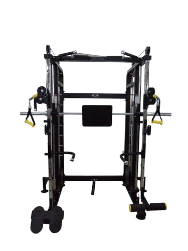 Image of GYM24 EQUIPMENTS Sonata Functional Trainer with Smith Machine & Power Cage | Dual 80 kg PVC Weight Stack | Multi Gym with Bench Pull Up Bar Dip Bars Landmine | Whole Black