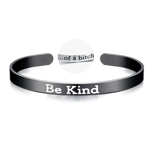 Be Kind of A bicth Bracelet for Women, Stainless Steel Cuff Handmade Engraved Inspirational Silver Bracelet Inspirational Jewelry Gifts for Women