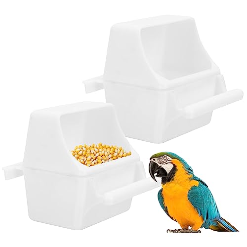 Hwtcjx 2 Piezas Comedero/Comodor Interior Exterior para pájaro, Comedero Pájaros, Bebedero + Comedero de Plástico, para Alimentar Aves de Corral, Gallinas y Pájaros (Blanco)