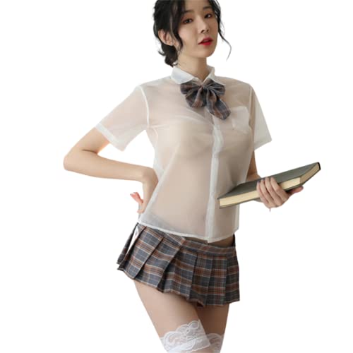 HNYBD Jupe courte plissée sexy pour femme - Pour uniforme d'écolière ou de cosplay, gris, taille unique Cover