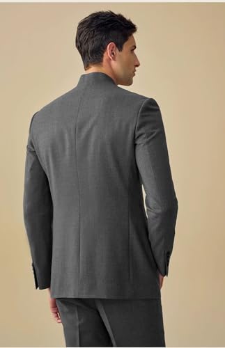 Mens Formal Stand-up Collar Suit Slim Fit 2 Piece Grooms Wedding Tuxedo Suit4