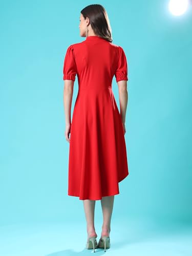 Image of PURVAJA Women's High-Low Knee Length Dress(Ruby-062-to-069)