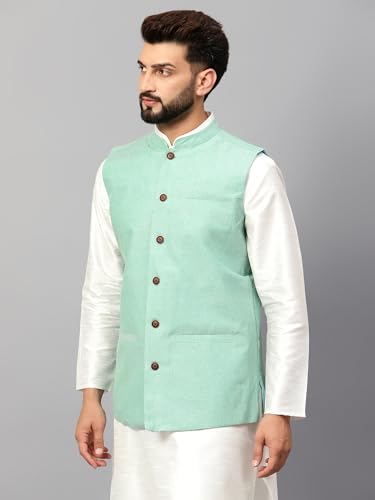 Image of LATEST CHIKAN Men's Traditional Cotton Solid Nehru Jacket /Waistcoat