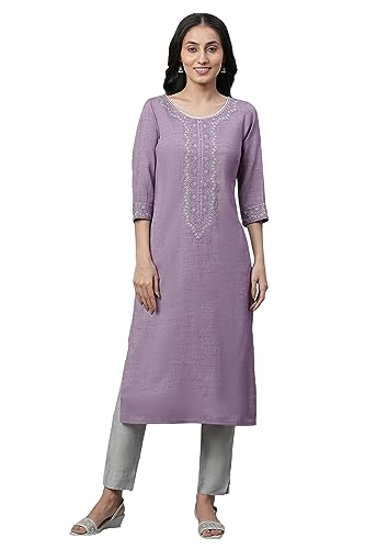 Image of Purple Embroidered Textured Kurta