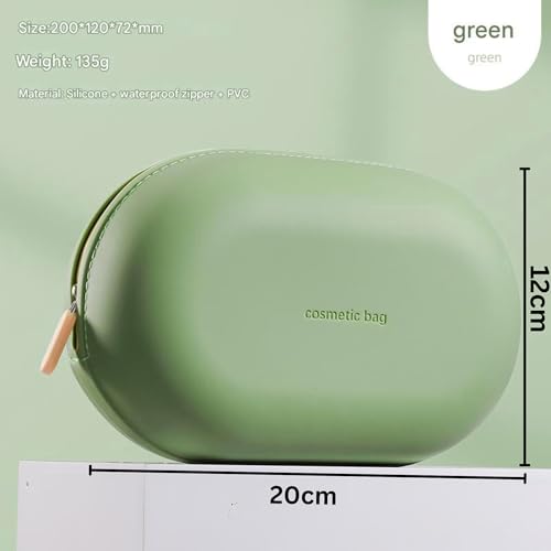 Image of Silicone Makeup Bag, Makeup Brush, Lipstick, and Cosmetic Item Carry Pouch, Travel Portable Makeup Brush Bag, Waterproof Travel Toiletry Bag with Zipper Closer, Silicone Travel Pouch (Green)