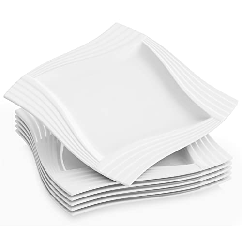 MALACASA, Série Amparo, 6pcs Assiettes Plates Porcelaine, Assiettes et Plats de Service pour 6 Personnes