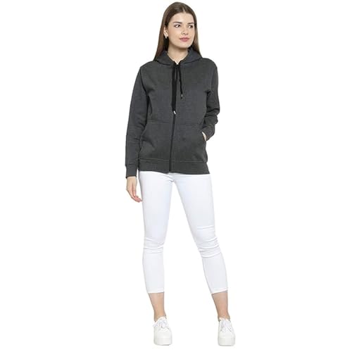 Image of Clotth Theory Women's Cotton Fleece Hooded Neck Sweatshirt | Hoodie Jacket with Kangaroo Pocket