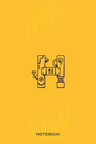 Notebook Mechanical robot style Monogram Initial Letter H: personalized Notebook 6" x 9"/Journal,120 lined pages