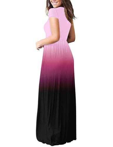 Image of AUSELILY Women's Summer Short Sleeve Loose Plain Casual Long Maxi Dresses | Year Round wear solid floral print, Casual wear, Empire waist, Floor length, Side pockets