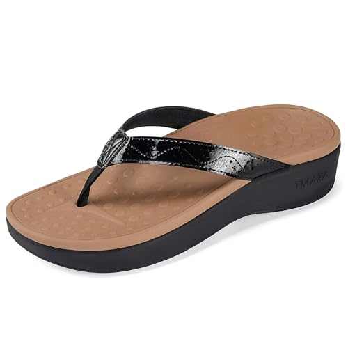 Image of Womens Platform Arch Support Flip Flops | Summer Wedge orthotic Slide Sandals footbed Thong Sandals for Pool Beach