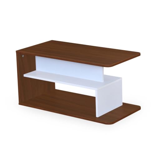 Image of Nilkamal Sara Wooden Center Table | Coffee Table with 1 Surface Top and Open Mid-Shelf | Engineered Wood | Tea Table for Home, Living Room, Office | Classic Walnut and White | DIY(Do It Yourself)