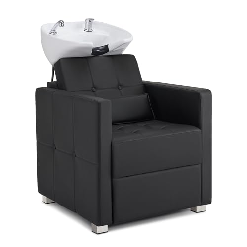 DESIGN ERGONOMICO: il lavabo regolabile può adattarsi a più persone di diverse dimensioni. La seduta spessa 17 cm e lo schienale inclinato di 117° offrono un relax ottimale durante il lavaggio dei capelli. Il morbido cuscino lombare e il supporto per il collo garantiscono una maggiore tenuta.