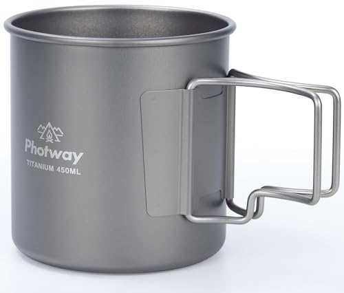 photway Ultralight Titanium Camp Mug 450ml (15.2oz) Lightweight Backpacking Coffee Mug Cup for Hiking Camping & Direct Flame Use