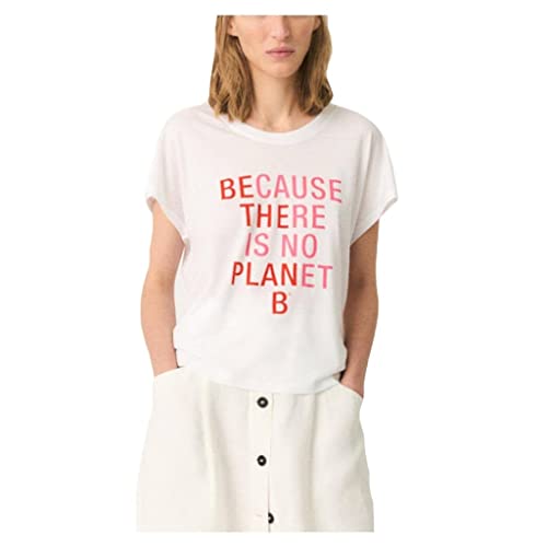 ECOALF - Camiseta Mujer Rialf, de Algodón Orgánico y Reciclado, con Cuello Redondo, Camiseta sin Mangas, Transpirable y Cómoda, T-shirt con Texto Impreso, Talla S, Color Blanco