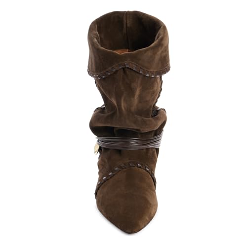 Yishaweiqi Kitten Heel Mid Calf Boots for Women Metallic Low Heel Ankle Boots Pull On Pointed Toe Slouch Boots Fall Suede Boots3