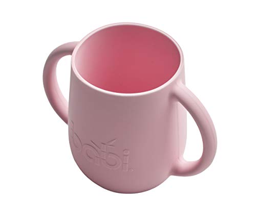 BABI® Taza grande de silicona para bebés, sin plástico, 100% silicona de grado alimenticio, con dos asas cómodas, taza perfecta para entrenamiento de 200 ml (rosa)