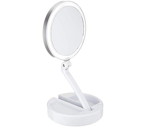 Floxite 10X/1X Lighted Magnification Mirror w/Built in Storage White