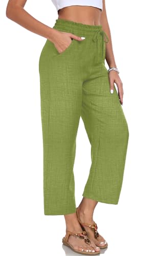 Image of EDUWU Women Casual Pants Loose High Waist Cropped Palazzo Beach Pants Summer Outfits 2026 Trendy