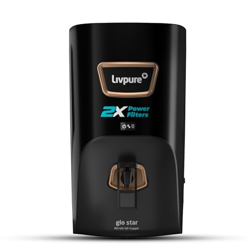 Image of Livpure Glo Star Copper Water Purifier | RO+UV+UF+Copper+Mineraliser | 2X Power Filter | No Filter Cost for 2 years* | Save upto 21,000 on Filters | 8 Stage Advance Purification | 7L Storage | Black