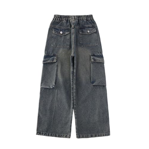 Baggy Jeans for Girls Kids Y2K Streetwear Hip Hop Elastic Waist Loose Fit Straight Wide Leg Denim Pants with Pockets3