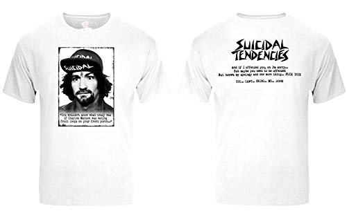 Suicidal Tendencies Official TS66 SxTx Charlie Manson + Sticker - Black & White2