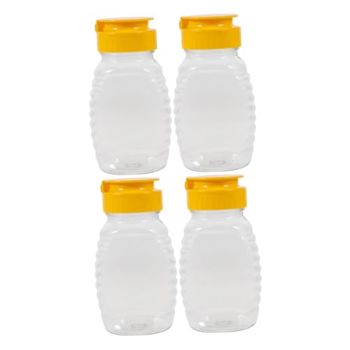 GAROZATION 4個 蜂蜜装瓶 透明プラスチック製 漏れ防止機能付き 携帯便利なスクイーズボトル 調味料やケチャップ用容器 キャンプやランチに