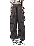 pantalon de travail multipoche pas cher  Minetom Pantalon Cargo Femme Fille Taille Haute Pantalon Décontracté Multi-Poches Jogging Sport Pantalon T Gris M