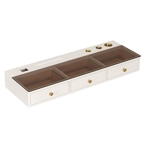 Image of JIVOIT Multi-Purpose Wall-Mounted Vanity Table, 47 inch Floating Shelf with Three Drawers, Electronic Equipment Holder, Mounted Desk, Floating Table for Bedroom, Bathroom, Hairdressers