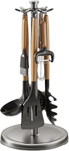Kitchen Utensil Hanger Stainless Steel Utensil holder Rotatable Cooking Utensils Holder with 8 Hooks, Hanging Spoon Spatula Holder ,GRAY（Without Kitchen Utensils）