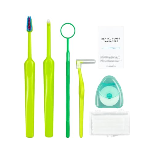 Image of Boxed Portable Orthodontic Care Kit Orthodontic Toothbrush Kit for Braces for Orthodontic Patient Travel Oral Care Kit Dental Travel Kit Interdental Brush Dental Wax Dental Floss (8 Pcs /Pack)-Green