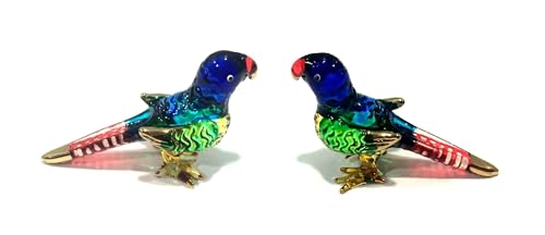 Pack de 2 Figuras Decorativas de Loro Azul en Vidrio Soplad