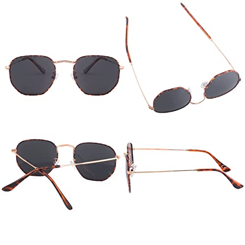 Image of Hipster Hexagonal Polarized Sunglasses Men Women Geometric Square Small Vintage Metal Frame Retro Shade Glasses