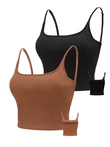 Image of Chilylori Seamless Sports Bra Cropped Tank Top with Adjustable Strap 2 Pack