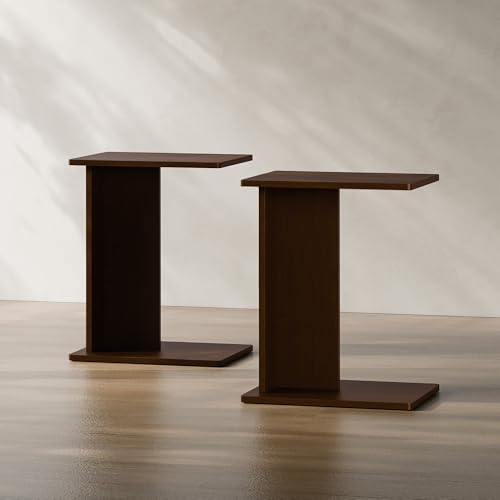 RECCI Solid Bamboo C-Shaped End Table Set of 2 for Couch and Sofa, Sustainable Mid-Century Modern Wood Side Table for Living Room or Bedroom, Easy Assembly C Table Nightstand (Espresso Brown)