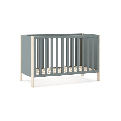 duehome | Cuna para Bebes, Cama Infantil, Modelo Misty Breeze, Color Verde Salvia y Oak Soft, Medidas: 123,2 cm (Largo) x 65,5 cm (Fondo) x 80cm (Alto)