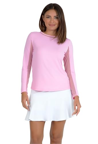 IBKUL Athleisure Wear Sun Protective UPF 50+ Icefil Cooling-Long Sleeve Crew Neck with Mesh-83000 Candy Pink/Solid/M