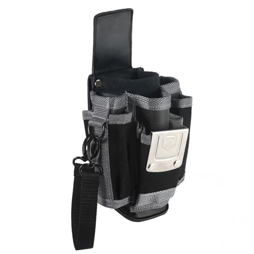 MP1X Leather Backed Small Tool Pouch, Heavy Duty Tool Organizer with 9 Pockets, Belt Clip & D-Rings, Lightweight Compact Tool Bag for Electrician, Construction, Worksite