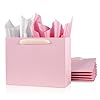 6 Pack Medium 10.5″x4″x8.1″ Pink Gift Bags with Tissue Papers, Kraft Shopping Bags with Ribbon Handles, Retail Wrapping Set for All Occasions