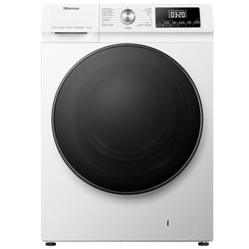 Hisense WFQA1014EVJMW - Lavadora con Vapor, Conectividad Wifi, Carga Frontal 10 Kg Lavado, 1400 rpm, Motor Eficiente Inverter, Sistema Antibalanceo, Puerta XL, Gran Display LED
