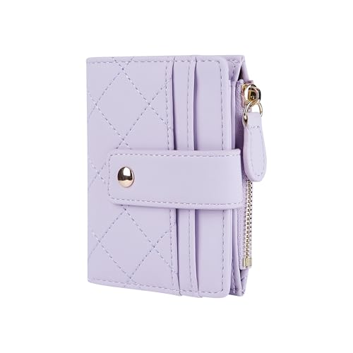 Cynure Womens Cute Leather Card Holder Small Compact Bifold Wallet with Zip Coin Pocket Light Purple