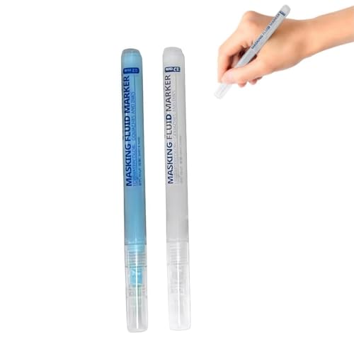 2PCS Masking Fluid Pen Precision Covering Liquid Pen Masking Fluid for Watercolour Painting Watercolour Ma/sking Fl/uid Blue&White Paint P/en Drawing P/ens Liquid Ma/sking Flu/id White Gel Pe/ns