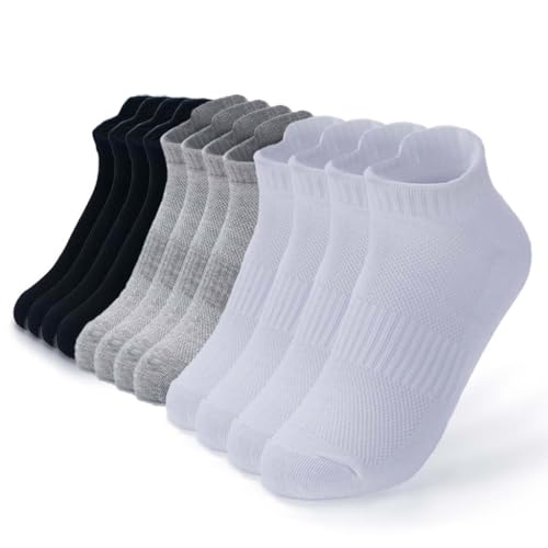Unisex Athletic Ankle Socks - 6-Pair Multicolor (Black/Gray/White) Breathable Low-Cut Socks one size(8-14)