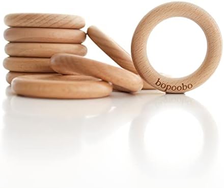 bopoobo Wooden Rings Natural Beech for Craft, Unfinished Wood Ring Circle Rings for DIY Baby Teething Toys, Baby Wooden Teether Accessories, Pendant Connector (10 Pcs, 60 mm)
