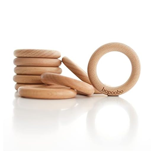 bopoobo Wooden Rings Natural Beech for Craft, Unfinished Wood Ring Circle Rings for DIY Baby Teething Toys, Baby Wooden Teether Accessories, Pendant Connector (10 Pcs, 60 mm)
