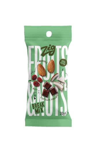ZIG - Fruits & Nuts - Break mix 300g | Porción única de almendras, cranberries, coco, chocolate negro | 10 paquetes de 30 g